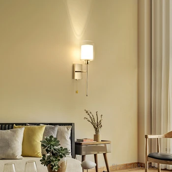 Moderne Simple Soveværelse Sengen væglampe med afbryder Dobbelt Glas Lampeskærm Mode Restaurant Midtergangen Undersøgelse Stue væglampe