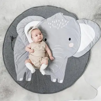 Dejlige Tegnefilm Elefant Mønster Baby Mat Blød Komfortabel Bomuld Pad Gennemgang Tæppe Tæppe Tæppe Indretning Hjem Pynt