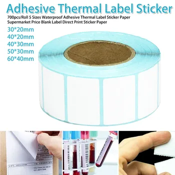 700pcs/Roll 6 Størrelser Vandtæt Lim Thermosensitive papir mærkat mærkat 10 20 30 40 50 70 80 90 100 stregkode printer papir