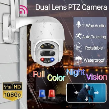 2020 Dobbelt Linse 1080P Wifi PTZ Udendørs CCTV Kamera Overvågning 4X Zoom Trådløse Dome Auto Tracking Alarm Lyd, Lys, Sikkerhed Kamera