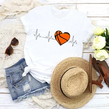 Kvinder Grafisk Baseball Basketball Hjerteslag Korte Ærmer Print Mode Toppe, T-Shirts Tøj Kvindelige T-Shirt, Skjorte Dame T-Shirt