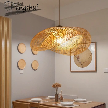 Moderne Kunst Vedhæng Lys Vintage Bambus Lampe Restaurant Rattan Pendel Lampe til stuen Hænger Køkken Lampe belysning