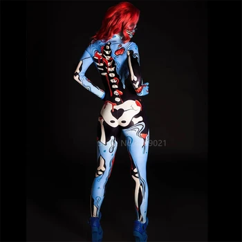 Skræmmende Kostume Skelet Kvinder, Vin Rød Paryk Halloween Day of The Dead Horror Zombie Vampyr Cosplay Fancy Kjole Carnival Part
