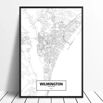 Wilmington, North Carolina, Usa Sort Hvid Brugerdefinerede Verden Bykort Plakat Lærred Print, Nordiske Stil Væg Kunst, Home Decor
