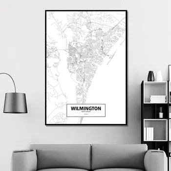 Wilmington, North Carolina, Usa Sort Hvid Brugerdefinerede Verden Bykort Plakat Lærred Print, Nordiske Stil Væg Kunst, Home Decor