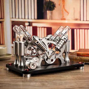 Alle motorer-i stand V4 Model Fire-cylindret Stirling Motor To-cylindret Miniature Motor Skole Fysik Eksperimentel Model