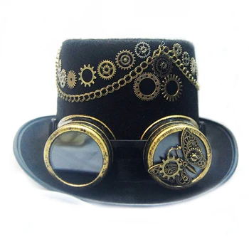 DIY Fedora Hat Steampunk Hat Til Kvinder Steam Punk Gear Top Hat Mænd Øjne Beskyttelsesbriller Kæde Butterfly Forbrug Håndlavede Hatte