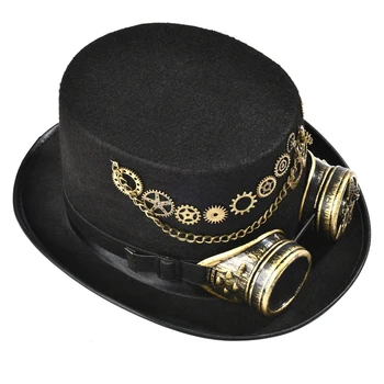 DIY Fedora Hat Steampunk Hat Til Kvinder Steam Punk Gear Top Hat Mænd Øjne Beskyttelsesbriller Kæde Butterfly Forbrug Håndlavede Hatte