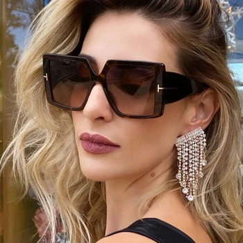 Engros-2021 Luksus Mærke Leopard Gradient Solbriller Til Kvinder Vintage-Pladsen Overdimensionerede Brev Sol Briller Kvindelige Briller