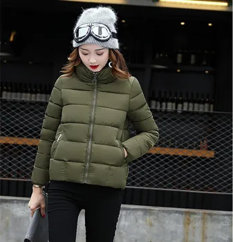 2020 Kvinder Vinter Parka Coat Kvindelige Mode Dunjakke Casual Stå Krave Kort Slank Parkacoats Abrigo Mujer WXF120