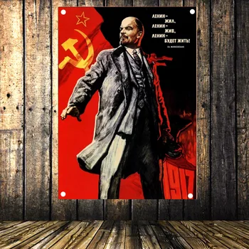 Den sovjetiske leder Vladimir Lenin Stående Plakat Vintage Flag, Banner-Tapetet Mærkat Kommunistiske Cocialism Bar Cafe Wall Decor Gave B