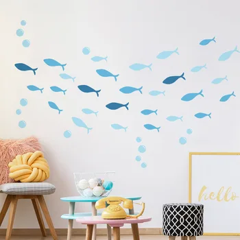 Funlife Tegnefilm Fisk Kids Baby Wall Stickers Blå Hval, Klistermærker Til Børnene Soveværelse Nursery Room Decor Vandtæt DIY Decals