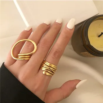 HUANZHI 2020 Nye Trendy Golden Sølvfarvet Metal Geometriske Uregelmæssige Spiral Snoede Linjer, Store Ringe til Kvinder, Piger Smykker
