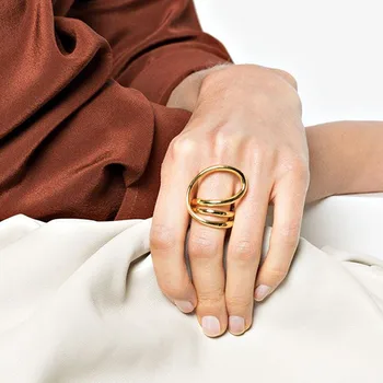 HUANZHI 2020 Nye Trendy Golden Sølvfarvet Metal Geometriske Uregelmæssige Spiral Snoede Linjer, Store Ringe til Kvinder, Piger Smykker