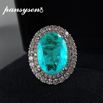 PANSYSEN Vintage 925 Sterling Sølv Paraiba Turmalin Emerald Part Jubilæum Diamant Ring Fine Smykker Gave Engros