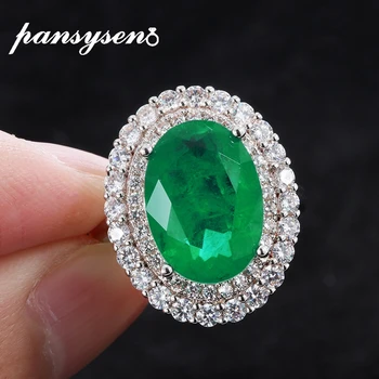 PANSYSEN Vintage 925 Sterling Sølv Paraiba Turmalin Emerald Part Jubilæum Diamant Ring Fine Smykker Gave Engros