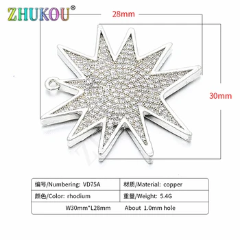 30*28 mm Messing Cubic Zirconia Stjernede Charms Vedhæng til DIY Smykker Resultater Tilbehør, Hul: 1mm, Model: VD75