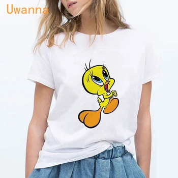 Kawaii Fugle Print Kvinder T-shirt til Sommeren Korte Ærmer Søde Tegneserie T-Shirt Kvinder Casual Hvide Toppe Grafiske Tees Kvinder Tøj