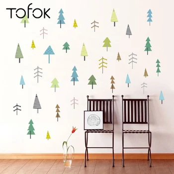 Tofok DIY Træer Ungt træ Wall Sticker Ins Nordiske Stil Stue Kids Room Børnehave selvklæbende Kunst Vægmaleri Decals Home Decor
