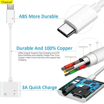 Dual USB Type C Splitter DAC 2-i-1 Audio Hurtig Opladning Type C til 3.5 mm Hovedtelefon Jack Adapter til OnePlus 8 7 7T Pro 6T Converter