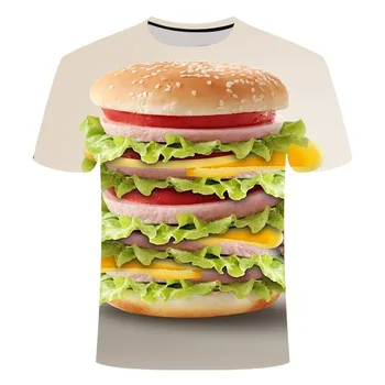Nye børn er sjovt korte ærmer rund hals T-shirt 3D hamburger, pommes frites pizza hot dog casual top 4T-14T