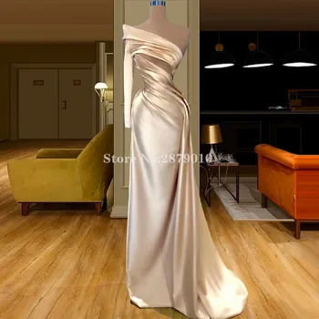 Creme Elegante Indgået Aften Kjole Jakke Fuld-Længde Satin Prom Dress Robe De Soiree Aibye Vestido de festa 2020 Dubai
