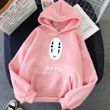 Japan Harajuku Animationsfilm Hoodie Spirited Away Ansigtsløse Mænd Kawaii Pullover 2020 Vinter Tøj Kvinder Streetwear Sweatshirt Pink Top