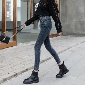 4XL size kvinders jeans 2020 efteråret nye stil koreanske dobbelt-breasted høj talje, stretch alle-match blyant bukser fod bukser
