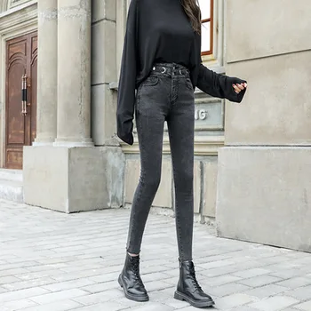 4XL size kvinders jeans 2020 efteråret nye stil koreanske dobbelt-breasted høj talje, stretch alle-match blyant bukser fod bukser