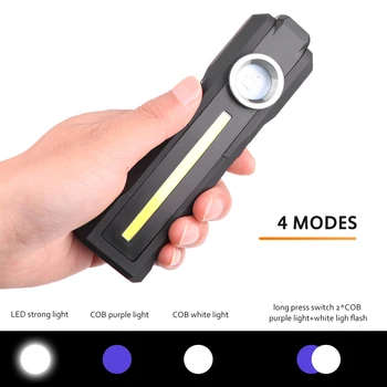 Håndholdte COB Arbejde Lys LED-UV-Hvid COB Arbejder Lys Magnet, Krog USB-Genopladelige Ultraviolet UV-Lampe Lommelygte Lommelygte