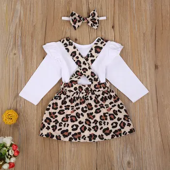 Toddler Spædbarn Baby Pige Tøj Sæt 2020 Efterår Forår Langærmet Heldragt, Leopard Rem Nederdel Kostume Tøj Tøj
