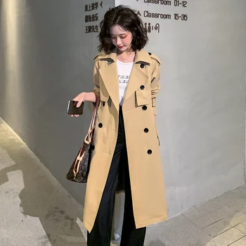 Overdimensionerede Grøft Lang Frakke Tøj Til Efteråret Kvinder 2020 Vinter Mode Dobbelt Breasted Koreansk Tøj Falde Beige Cardigan