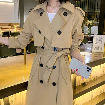 Overdimensionerede Grøft Lang Frakke Tøj Til Efteråret Kvinder 2020 Vinter Mode Dobbelt Breasted Koreansk Tøj Falde Beige Cardigan