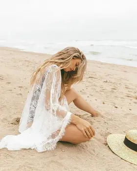 2019 Nye Sommer Sexede Kvinder Blonder Se-gennem Cardigan Bikini Dække OP på Stranden iført Badetøj Kimono Kvindelige Lang Dække Ups Kjoler