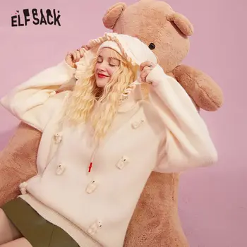 ELFSACK Ren Solid Bære Dukke koreanske Kvinder Strik Trøjer Trøjer,2020 Efteråret ELF Fuld Ærme,Casual Damer Grundlæggende Daglige Søde Top