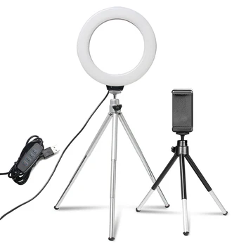 6 Tommer Dæmpbar LED Selfie Ring Lys med Stativ, USB-Selfie Lampe Fotografering Stå for Youtube-Video, Mobiltelefon Studio Kamera
