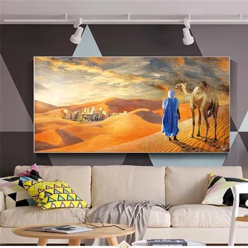 Orientalsk Tuareg-Maleri i Ørkenen Landskab Dekoration - Plakater og Print på Lærred Væg Kunst Maleri til stuen Indretning