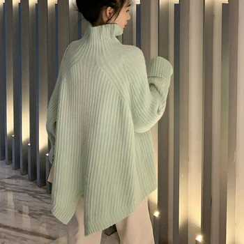 Kvinder Trøjer Vinter Efterår Dame Trøjer Rullekrave Hyggelig Back-slit Enkle Elegante Alle-match Kontor koreansk Mode Smarte Ins