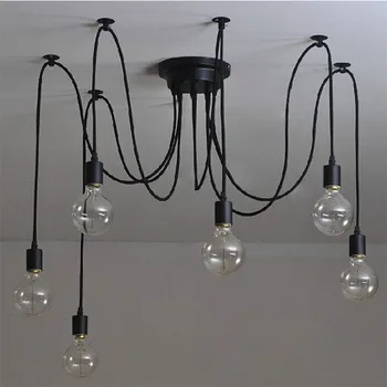 6stk/parti 6 Hoveder Vintage Industrielle Loft Lampe Enkel struktur Edison Lys Lysekrone Pendel Belysning