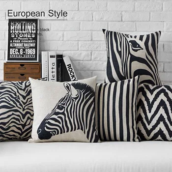 Moderne sort hvid zebra pude ,Kreative leopard pude ,Linned pudebetræk,sofa puder hjem dekorative Puder