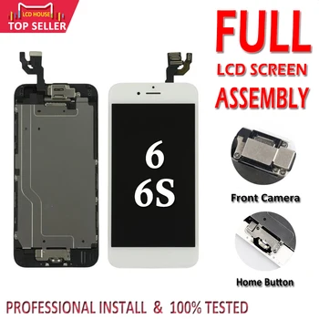 Fuld af LCD-For iPhone 6 6S LCD-Skærm Touch screen Digitizer Assembly Udskiftning af Home-knap+Front Kamera, Ingen Døde Pixel