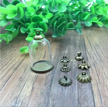 100sets/lot 25*18mm rør glas globe almindelige antik bronze farve base perler cap sæt hætteglasset flaske vedhæng smykker resultater