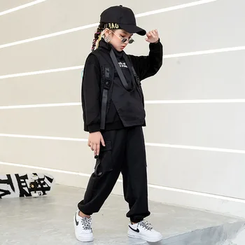 Børne Hip Hop Tøj Sweatshirt Top Streetwear Taktiske Cargo Bukser, Ærmeløs Jakke, Vest for Piger Drenge Dans Kostume Tøj