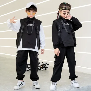 Børne Hip Hop Tøj Sweatshirt Top Streetwear Taktiske Cargo Bukser, Ærmeløs Jakke, Vest for Piger Drenge Dans Kostume Tøj