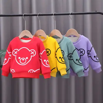 2021 Børn Sweater Solid Farve Animationsfilm Sweater Børn Casual Sweatshirt Hættetrøje Dreng Pige Udskrivning Tøj Fleece Polstret Sweater