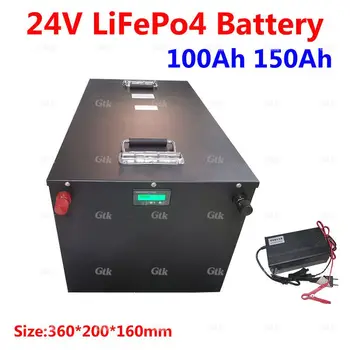 Lithium 24V 100Ah 150Ah LiFepo4 genopladeligt batteri pack til solar energy storage RV system autocamper campingvogn+10A oplader