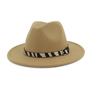 QBHAT Billige Mode Håndlavet Uld Filt Wide Brim Fedora Hatte med Zebra-striber Bælte Mænd Kvinder Jazz Panama Formelle Top Hat