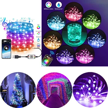 2M-5M-10M 20M RGB-Farve String juletræ Fe Lys App Control LED-Lys Hjem Garden Party Udendørs Ferie Dekoration