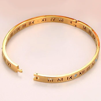 Udsøgt Design, Titanium Stål med Romertal Armbånd til Kvinde Luksus Krystal Guld Cuff Armbånd & Øreringe til Mode Smykker