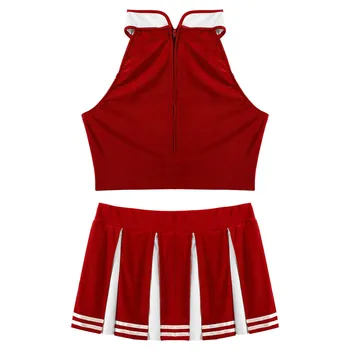Kvinder, Voksne Skole Piger Outfits Cheerleader Sexet Kostume Sæt Ensartede Tøj Ærmeløs Afgrøde Top med Plisseret Mini Nederdel